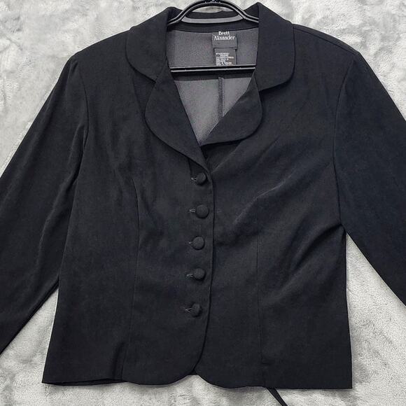 Vintage Brett Alixander Jacket Womens 12 Black Stretch Sueded Polyester Lined - Picture 11 of 12
